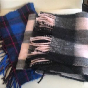 2 plaid scarfs 1 gray and pink 1 royal blue and pink